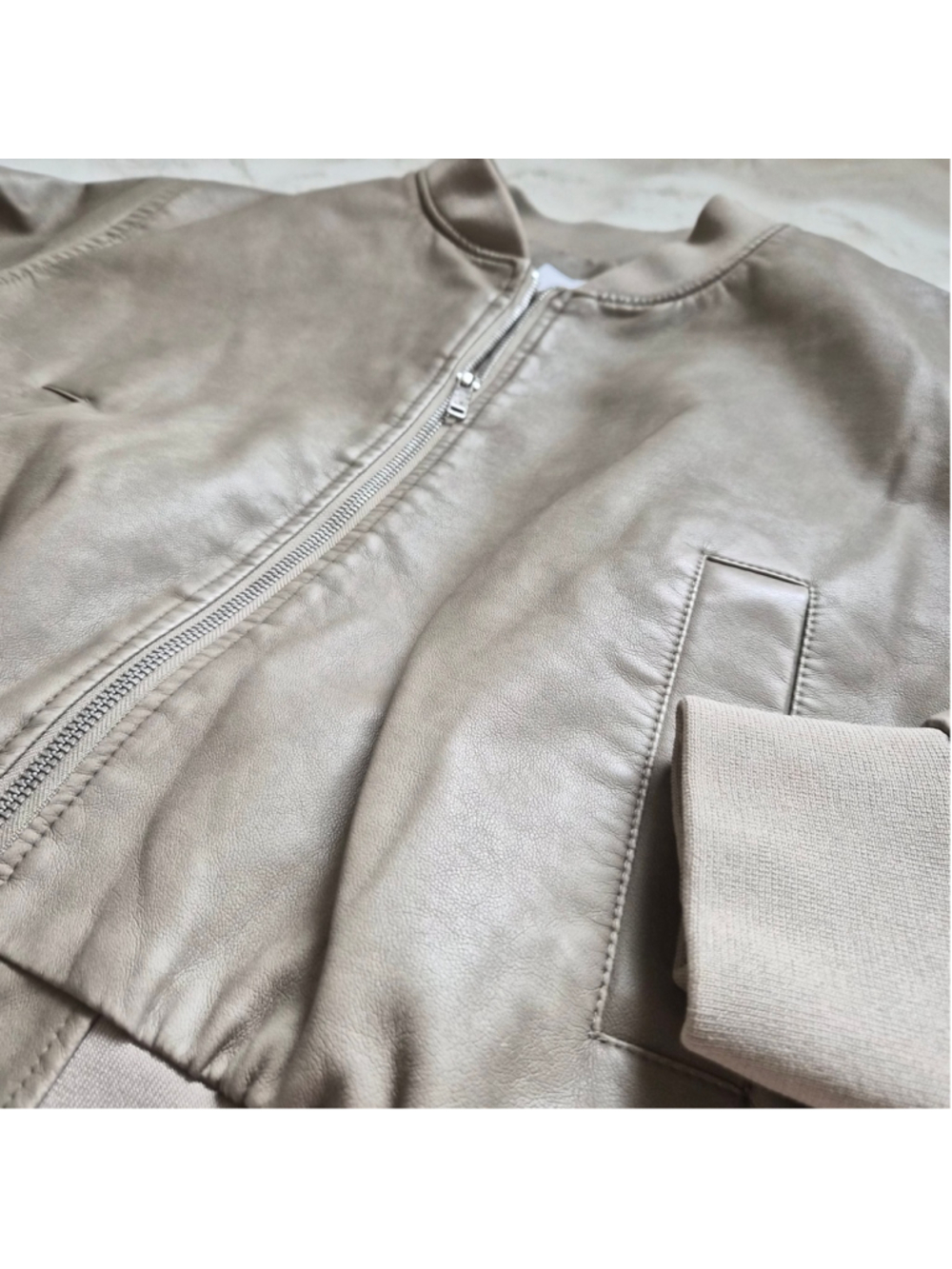 Y2K Blashe Faux Leather Bomber Jacket Women’s L Taupe Cropped Moto Zip